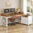 Deskfarmhouse L Shaped Desk, 55" Home Office Desk With Drawers And Storage Shelves, L Shaped Gaming Desk With Led Lights, Power Outlet And Monitor Shelf-2117290819