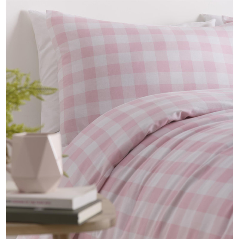 Gingham Set, Single Duvet Cover + 1 Standard Sham, Pink/White