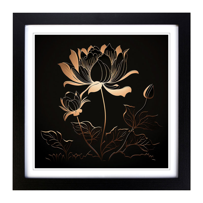 Lotus Flower Silhouette No.1 - Single Picture Frame Print on Wood, Black