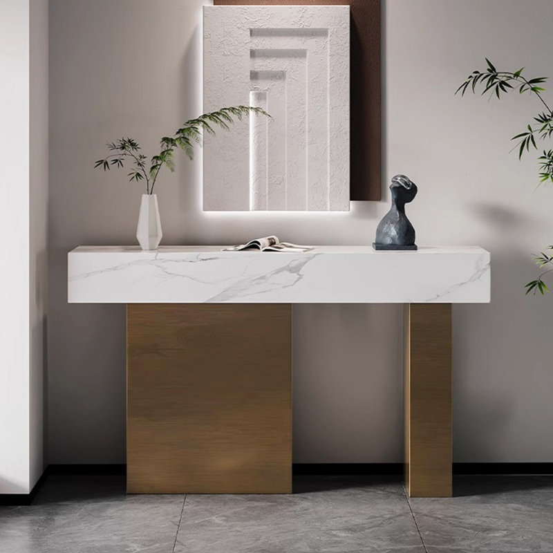 Console légère et luxueuse., H 33,5 po x l 54,3 po x P 13,8 po, Blanc, Doré