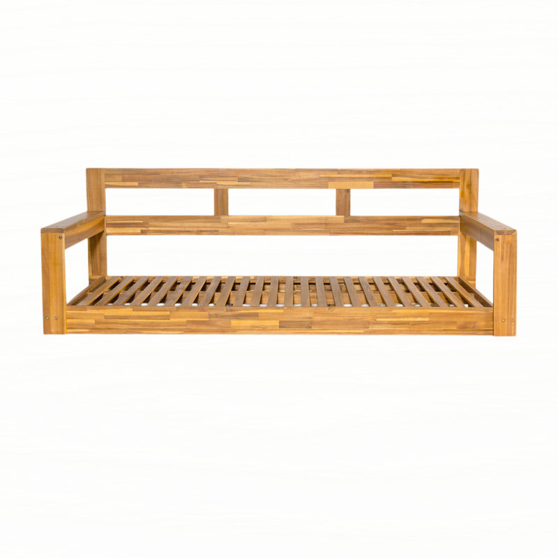 Patio Wooden Twin Size Porch Swing Daybed Frame, Garden Swing Bench Chair with 4 Hanging Ropes for Backyard,Outdoor, Natural