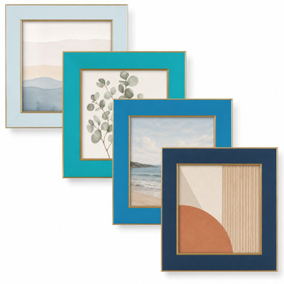 4x4 Picture Frames Set of 4, Colorful Photo Frame of Modern Style, High Definition Tempered Real Glass, Wall Mounted or Tabletop Display (Blue Series)