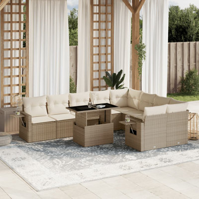 Ensemble de canapé de jardin en rotin PE beige, acier thermolaqué Vidaxl, verre trempé