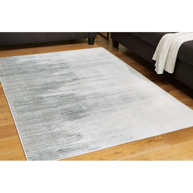 8' x 10' Black and White Abstract Washable Rug
