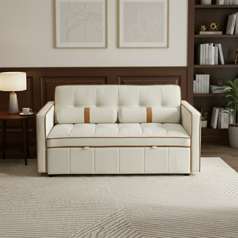 Canapé-lit convertible l 55,5 po beige - lit escamotable, dossier réglable - canapé-lit