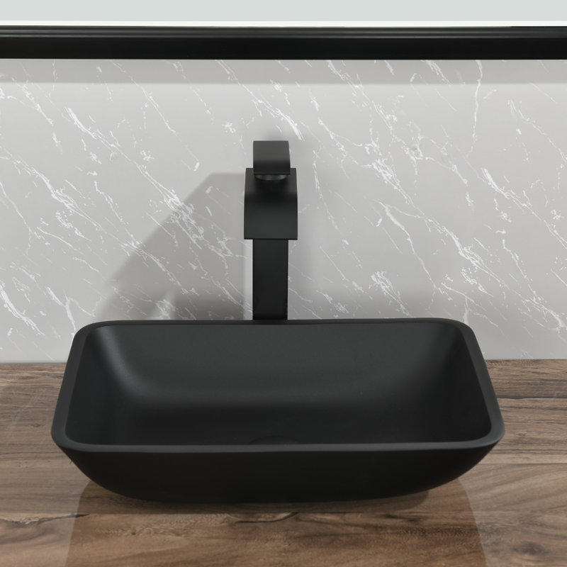 Lavabo de salle de bain vasque rectangulaire en verre fait à la main avec robinet de salle de bain et bonde escamotable