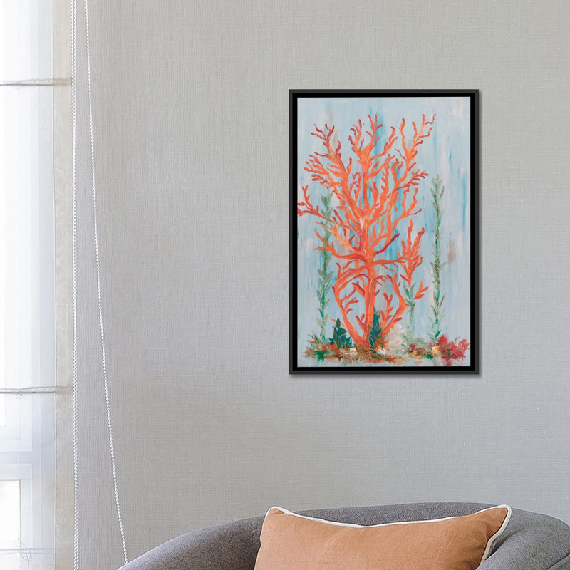 «Painterly Coral II», reproduction sur toile, H 26 po x l 18 po x P 1,5 po, Toile avec cadre noir, Pas de tapis