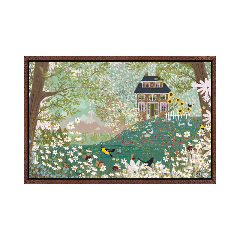 Garden Dream by Joy Laforme - Painting on Canvas, 101.6cm H x 152.4cm W x 3.81cm D, Brown Framed