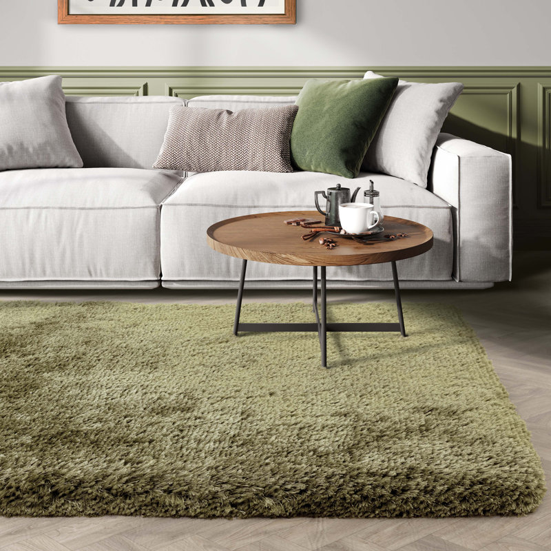 Plush Deep Pile Shaggy Sage Green Rug, Rectangle 160 x 230cm