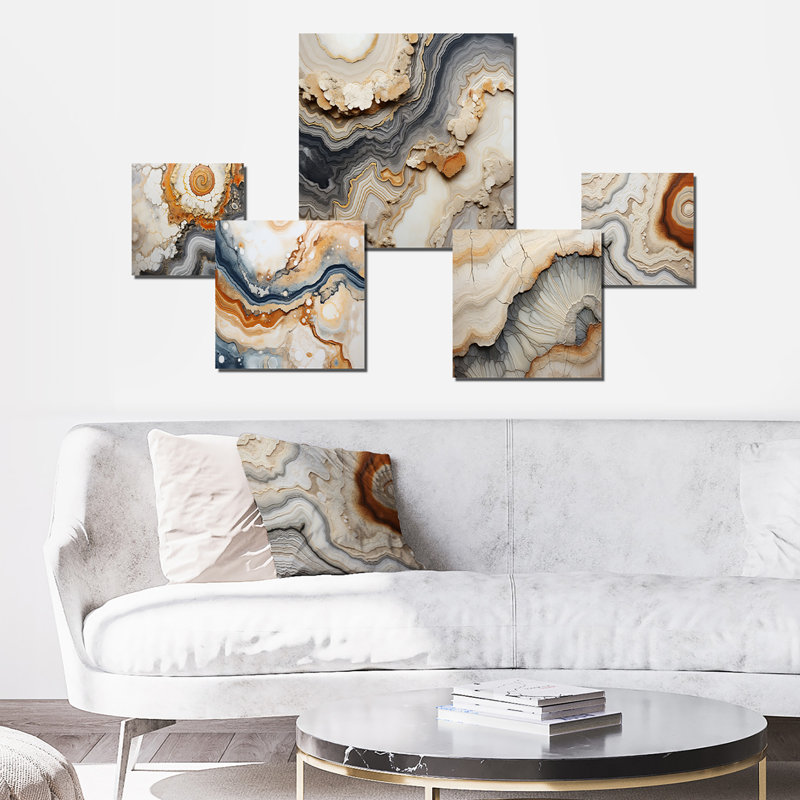 «Beige and Yellow Stone Geode Simplicity», ensemble d'art mural en pierre géode de 6