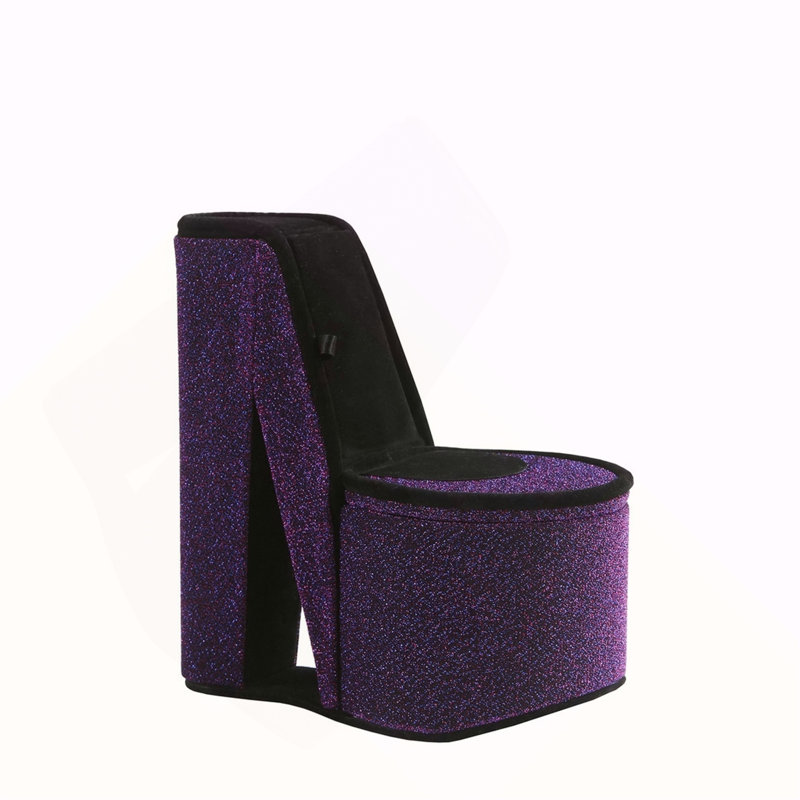 Boîte à bijoux 9 po avec rangement caché, conception de chaussures à talons hauts, velours rouge, Purple