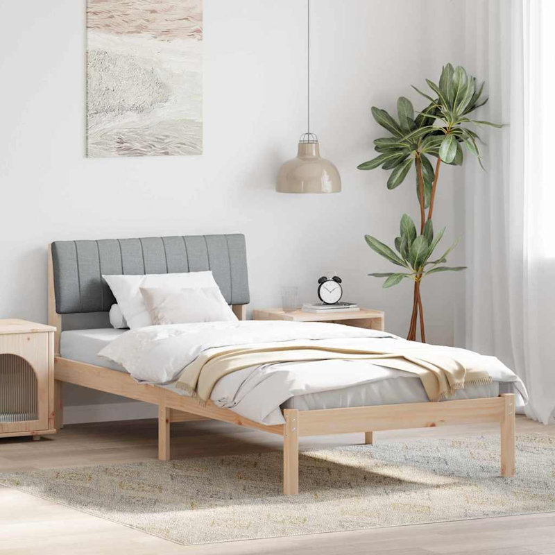 Solid Wood Bed Frame, European Single (90 x 190 cm), Brown/Light Grey