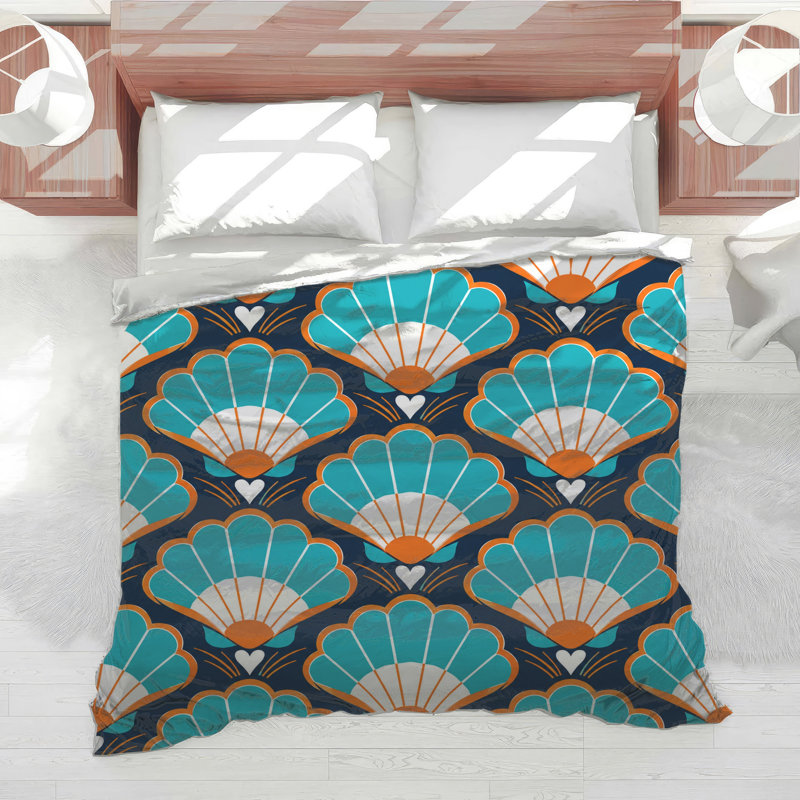 Blue Orange Shell Pattern Comforter, Twin Extra Long