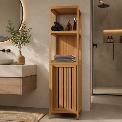 Large Capacity Multifunctional Bamboo Storage Cabinet for Bathroom and Living Room, Space-Saving and Durable