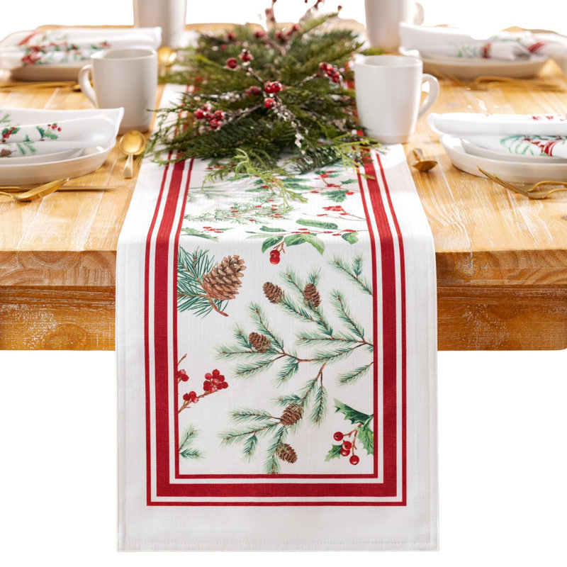 Daeshun Winter Holiday Berry Fabric Table Runner