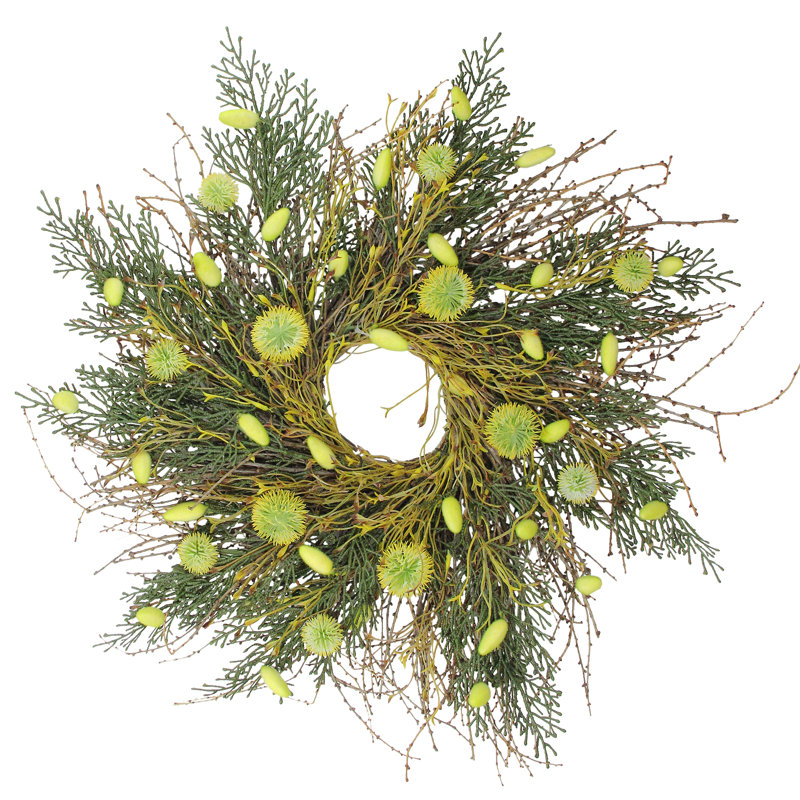 20-Inch Yellow and Green Artificial Grapevine Floral Wreath