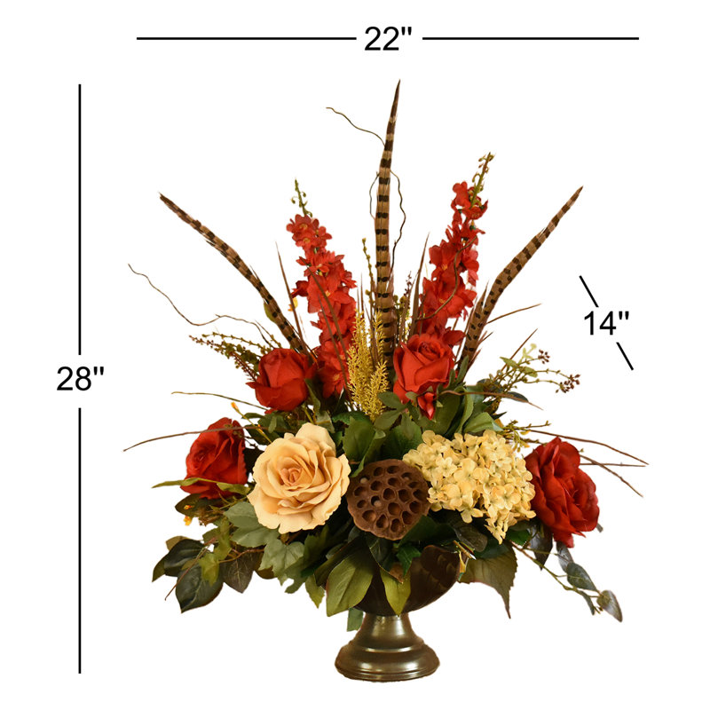 Faux Silk Mixed Floral Arrangement in Pedestal Bowl