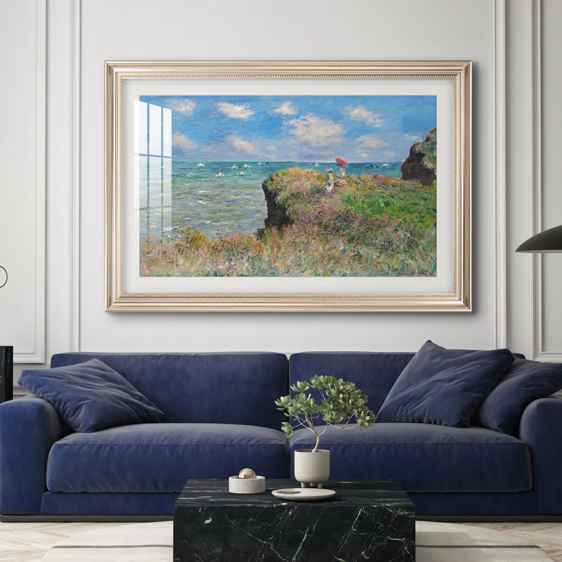 La Promenade des Falaises à Pourville, 1882 - Claude Monet - Reproduction encadrée sur mesure, 28 po x 40 po, Étain satiné