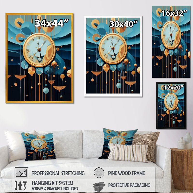 Impression sur toile, "Impermanence future géométrie I", Cadre doré à une seule photo, H 32 po x l 16 po x P 1 po
