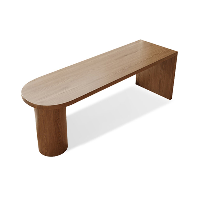 Minimalist Solid Wood Desk: Curved Edge & Cylinder Base, 29.53" H x 62.99" W x 23.62" D