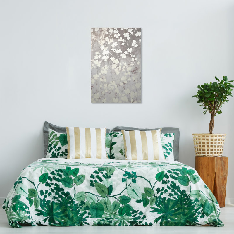 Rêves floraux argentés sur toile argentée, H 36 po x l 24 po x P 0,8 po