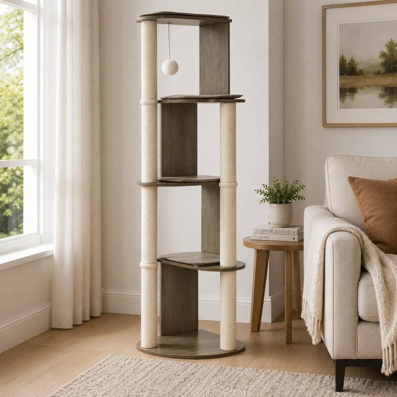 Large Multi-Level Cat Activity Tower, Space-Saving Corner Cat Tree for Indoor Cats