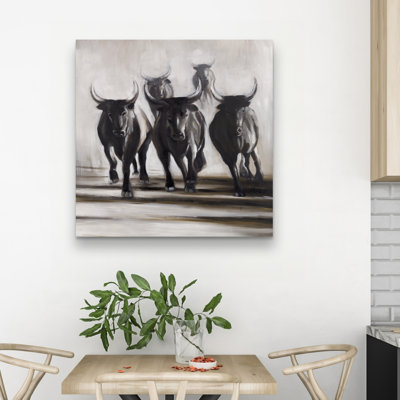 Running fierce bulls - 32"x32" art on canvas