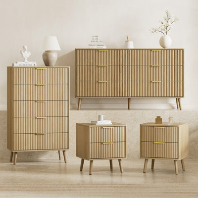 Ensemble de chambre à coucher, commode et tables de chevet 4 pièces