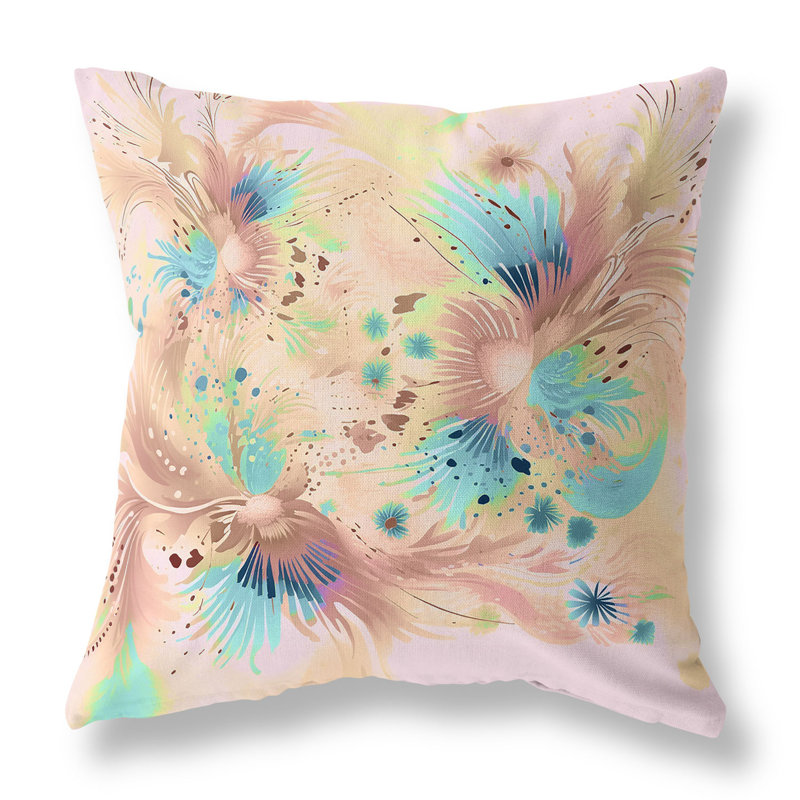 Pink and Blue Faux Suede Square Throw Pillow