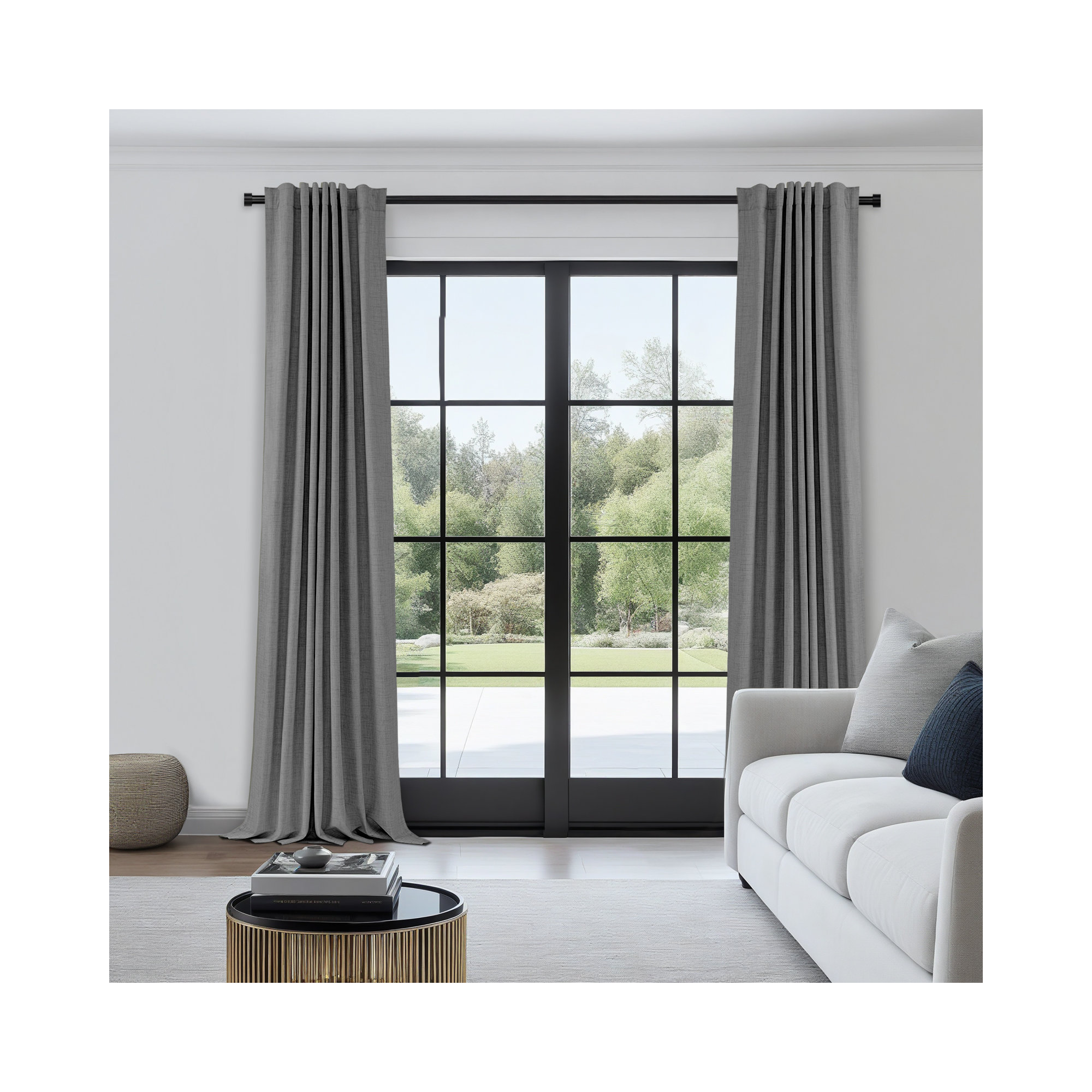 Graciella Thermal Insulated Faux Linen Textured 100% Blackout Curtains for Bedroom Living Room Back Tab/Rod Pocket, Dark Gray
