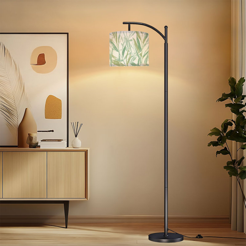 Arc Floor Lamp with Adjustable Lampshade Pale green powdery olive tree leaves floral jungle Standing Lamp 3 Colour Temperatures Dimmable Tall Pole Lamp with Foot Switch for Bedroom