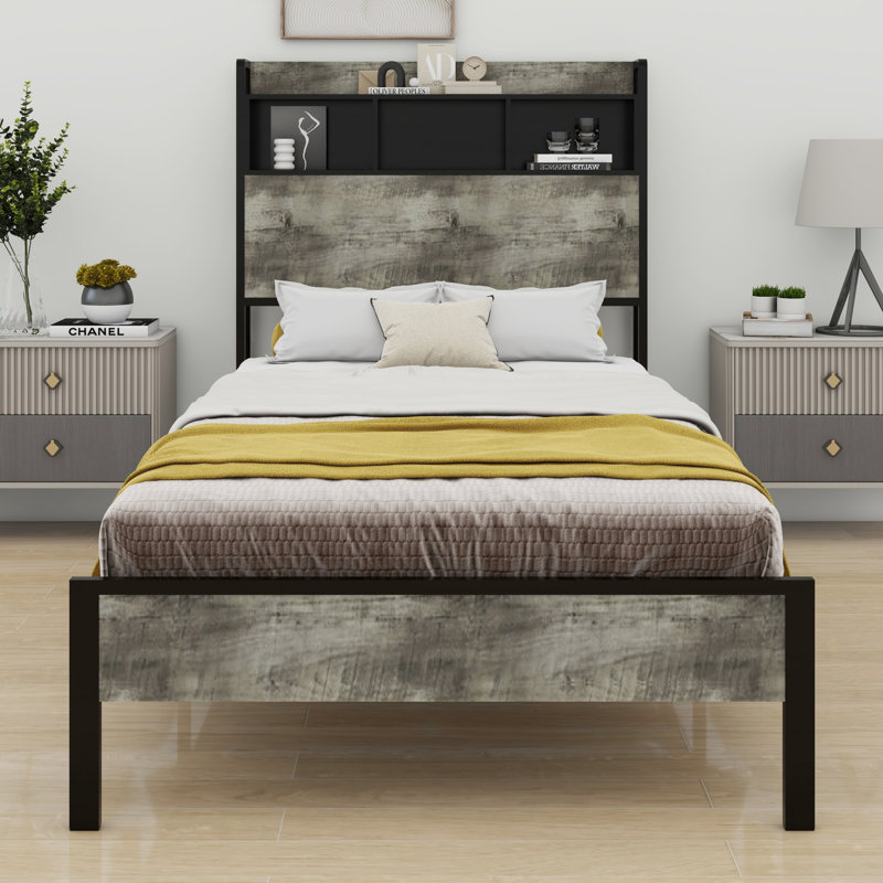 Lit plateforme avec rangement et accessoires, Lit simple