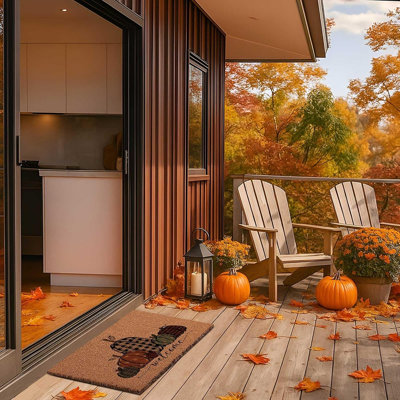 Fall Pumpkin Natural Coir Welcome Doormat – Non-Slip Autumn Front Door Mat