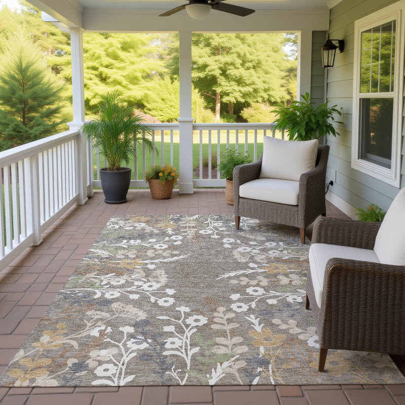 Machine Washable Indoor/Outdoor Adalaide ACN2334 Floral Rug, Rectangle 10' x 14'