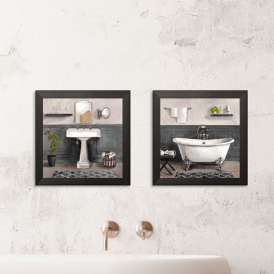 Serene Bath I & II Black & White by Bannarot - 2 Piece Single Picture Frame Painting Set