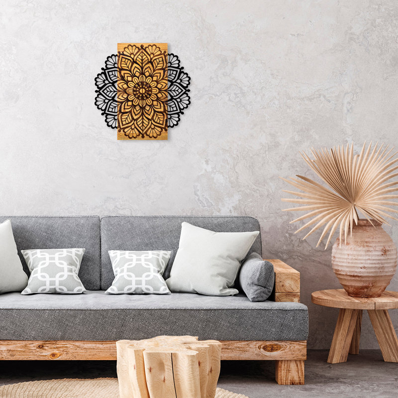 Stylish Decorative Wooden Wall Accessory, Black | 50% Real Wood & 50% Metal, Dimensions: 22.8 x 22.8 x 1.2 inches | Unique Design with Natural Variations in Color & Texture | Perfect for Home Decor & Modern Spaces