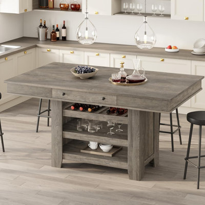 60" Counter Height Dining Table for 4, Farmhouse Large Rectangular Kitchen Table for 6 with Thick Table Top, Bar Height Dining Room Table with Deepene