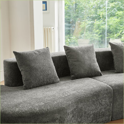 Sectional Sofa, Modern Curved 5-Seater Velvet Couch for Living Room Apartment, Easy Assembly | Velvet | Slate Grey