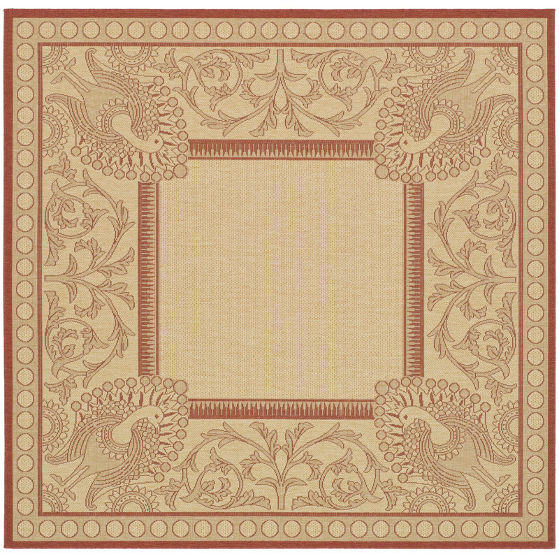 Tapis intérieur / extérieur à motif floral jaune / rouge Arneshia, Carré 7 pi 1 po