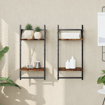 Borough Wharf 2-Tier Wall Shelves With Bars 2 Pcs 30X25x65 Cm