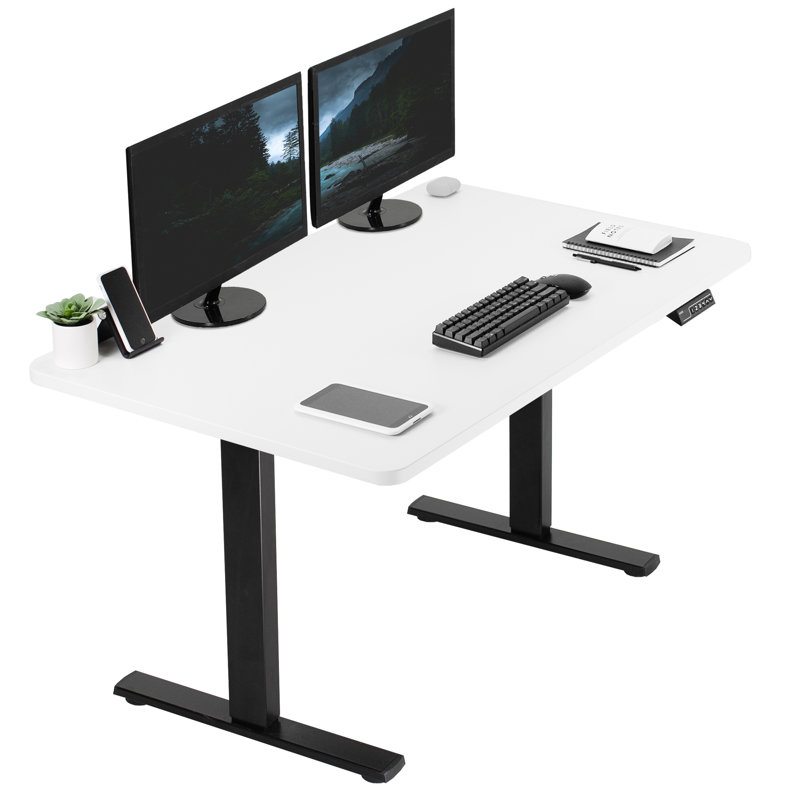 White Adjustable Height Electric Standing Desk with Wood Top