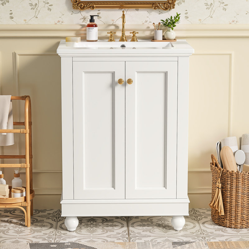 Meuble-lavabo simple et élégant avec rangement à fermeture en douceur, Blanc