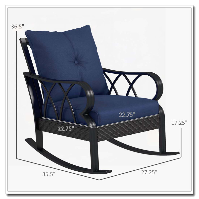 Chaise berçante d'extérieur en osier et rotin, Bleu