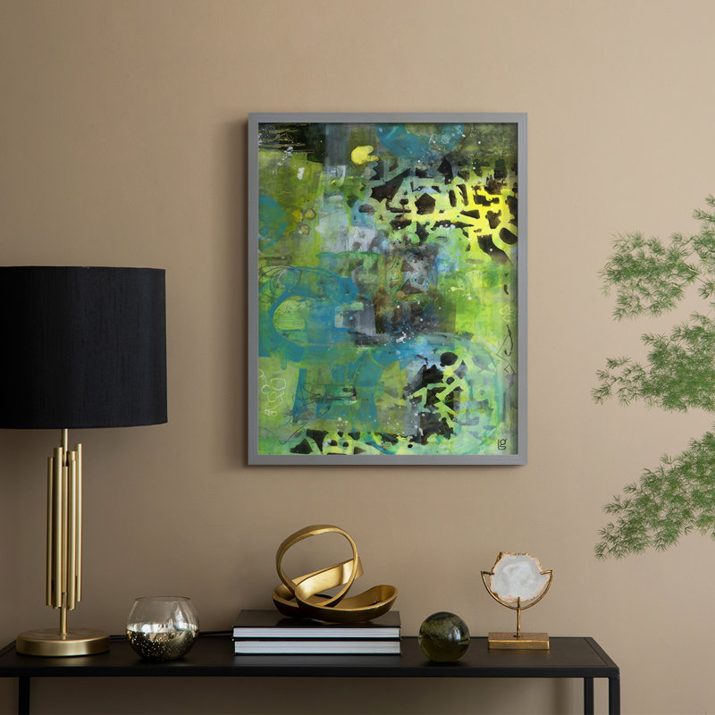 Alphabet Soup, reproduction abstraite encadrée - bois massif, Gris, H 30 po x l 24 po