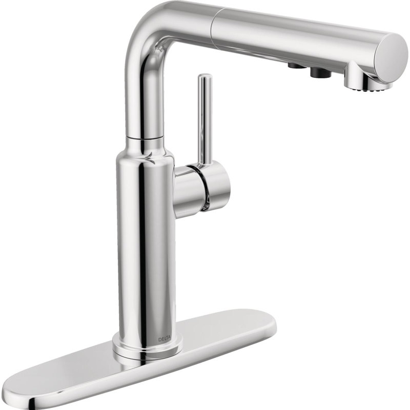 Daneri Chrome Kitchen Faucet with Pull-Out Sprayer, Modern Single Hole Kitchen Sink Faucet, Single Handle, Chrome, Chrome