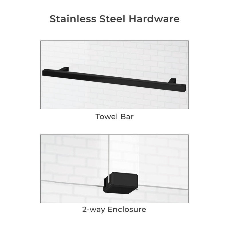 60" x 79" Matte Black Frameless Double Sliding Shower Door with Clear Glass