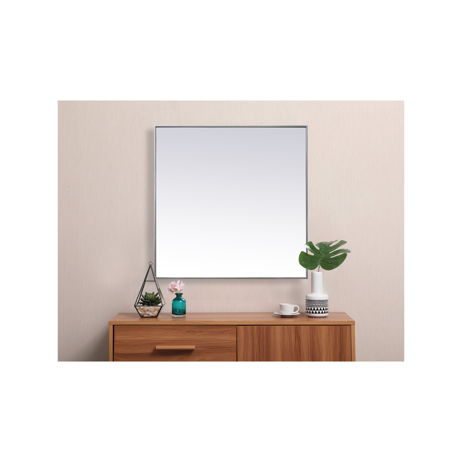 Valparaiso Metal Square Wall Mirror, 42"  x 42" , Silver