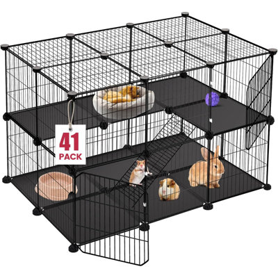 41 parc pour animaux de compagnie, parc pour animaux avec 2 portes, cage C&C pour cochons d'Inde, lapin, lapin, hérissons, enclos pour chiots intérieur extérieur, enclos pour poulets à deux étages