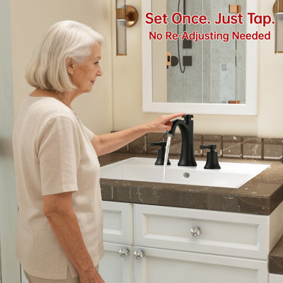 SUMERAIN Widespread Bathroom Faucet, Anti-Scald Tap with Touch Button On/Off, Two Handle Lavatory Faucet, Matte Black