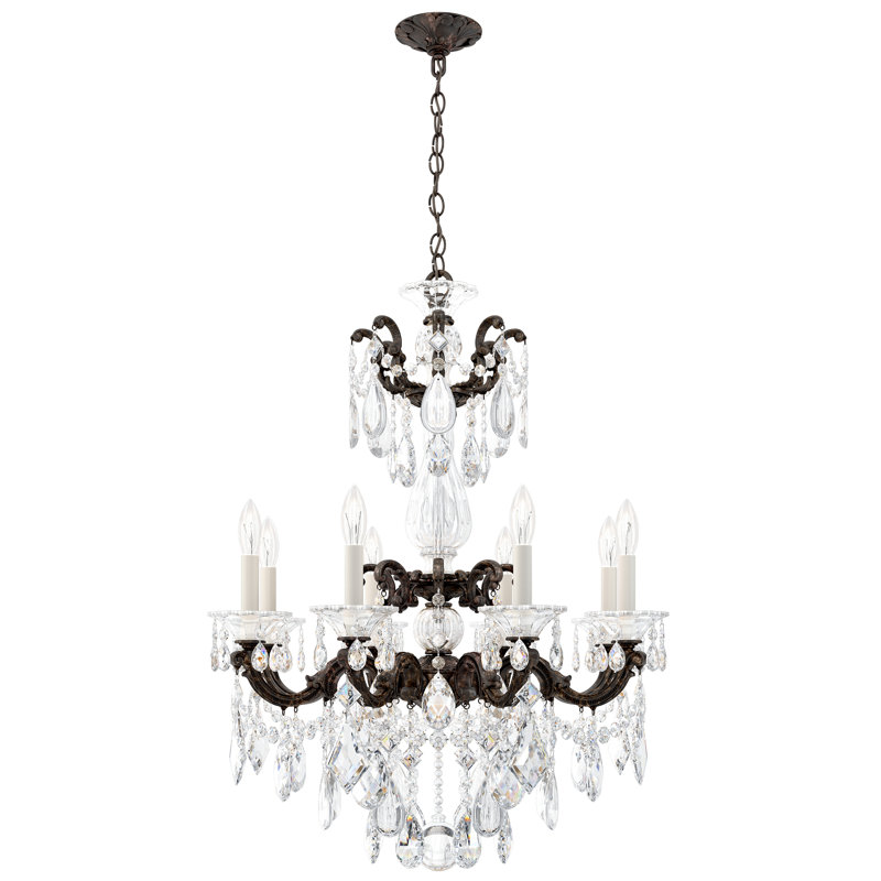 La Scala 8 Light 25in x 34in Chandelier in Florentine Bronze with Clear Radiance Crystals, Czech, Heirloom Bronze